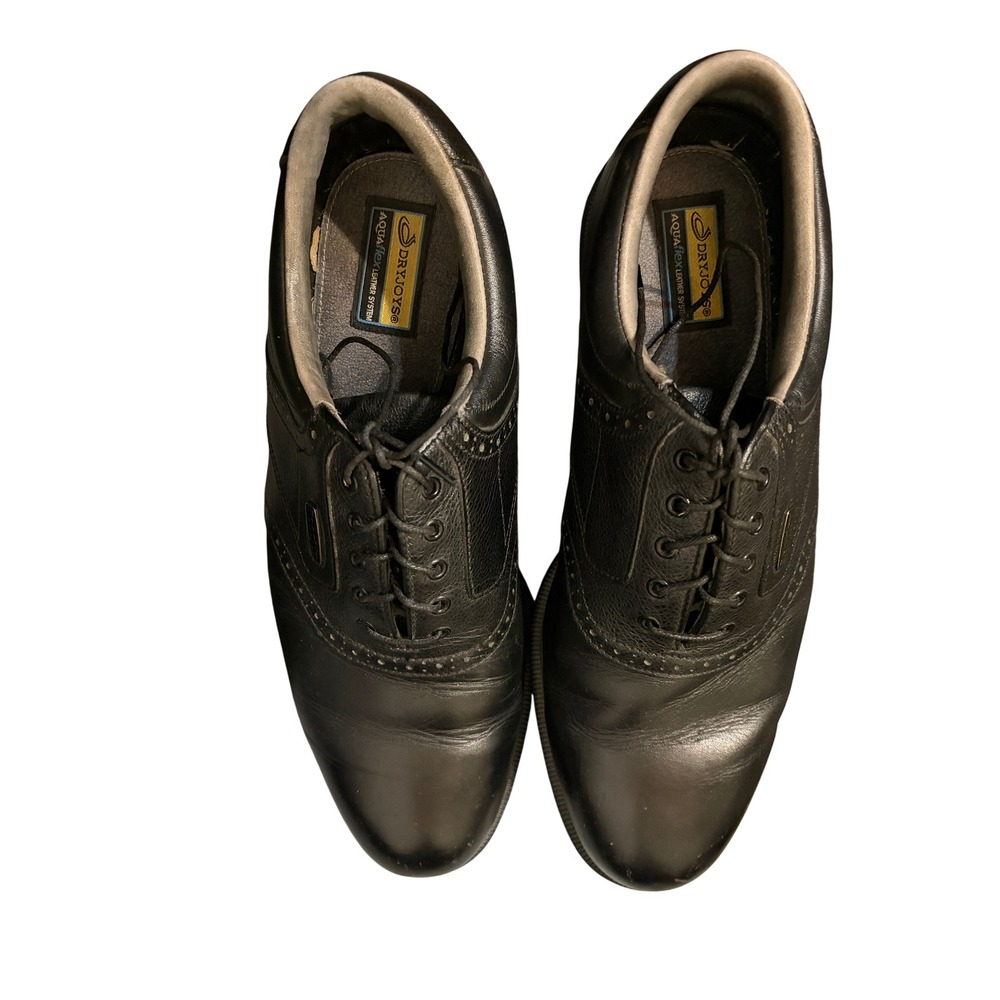 FootJoy DryJoys Mens 12M Black Leather Wingtip Golf Shoes 53687 AquaFlexOptiFlex